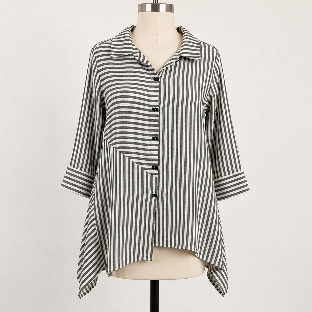 Soft Surroundings Lagenlook flowy Sharkbite Striped Tunic Top Toggle Button 2X